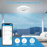 Smart home control interface with smartphone app on a modern living room background